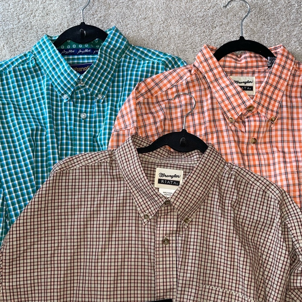 👔 bundle of 3 Wrangler Men’s 3X long sleeve dress shirts blue/orange/brown 1NWT
